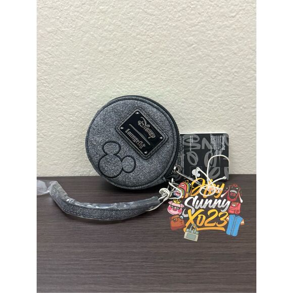 Loungefly Disney Mickey Mouse Gray Denim Coin Purse Wallet - Picture 2 of 4